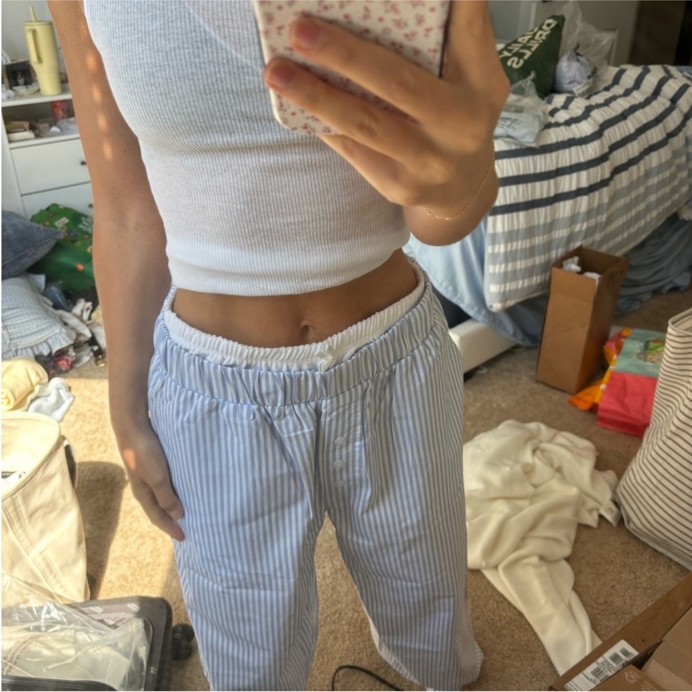Daily Drills Blue and White Striped double layered Pointelle pants - Picture 3 of 4
